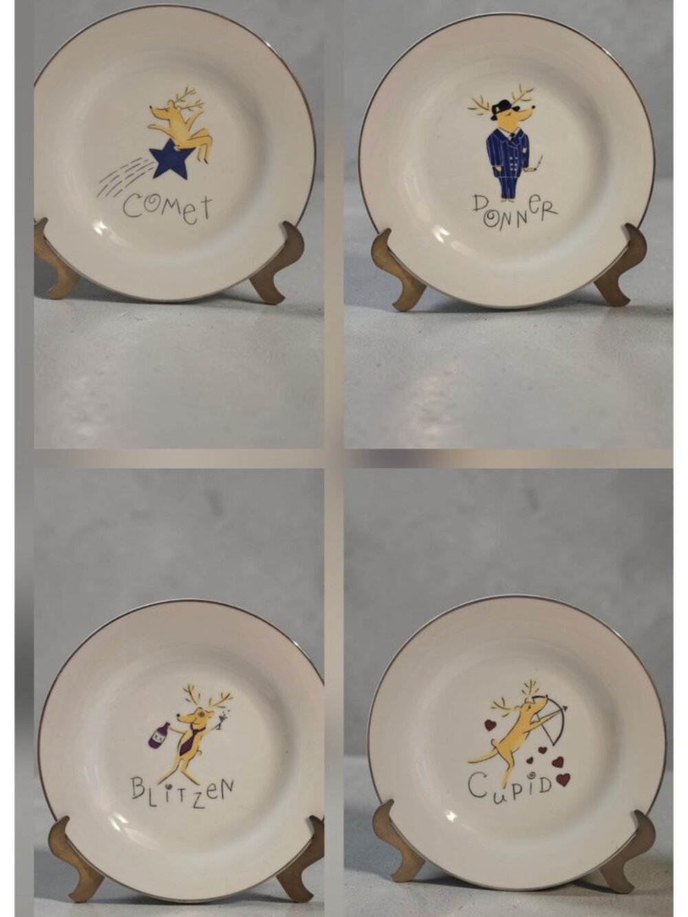 Vintage Pottery Barn "Santa's Reindeer" 8.5" Salad / Dessert Plates - Set of 4